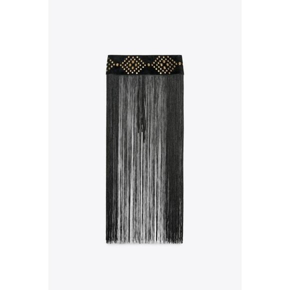 ZARA LEATHER STUDDED FRINGED CORSET BELT - Picture 5 of 6